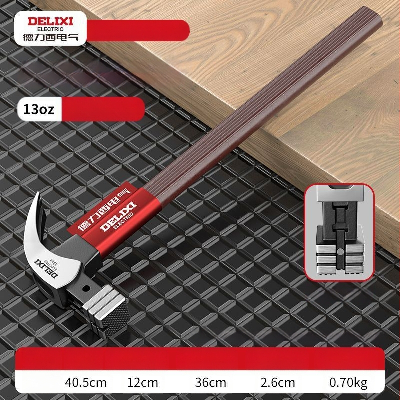 Delixi Electric nagų plaktukas su kandžiu – galva iš aukštos anglies plieno, izoliota plieninė rankena; skirtas stalių darbams; rankenos variantai: pluošto arba nerūdijančio plieno.