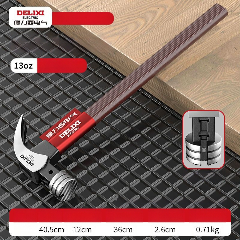 Delixi Electric nagų plaktukas su kandžiu – galva iš aukštos anglies plieno, izoliota plieninė rankena; skirtas stalių darbams; rankenos variantai: pluošto arba nerūdijančio plieno.