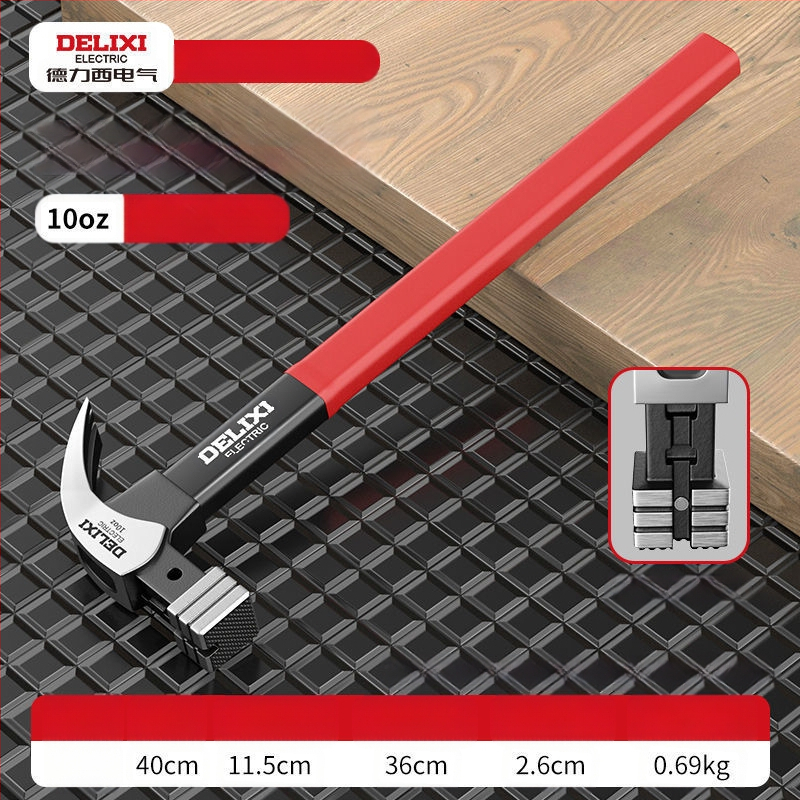 Delixi Electric nagų plaktukas su kandžiu – galva iš aukštos anglies plieno, izoliota plieninė rankena; skirtas stalių darbams; rankenos variantai: pluošto arba nerūdijančio plieno.