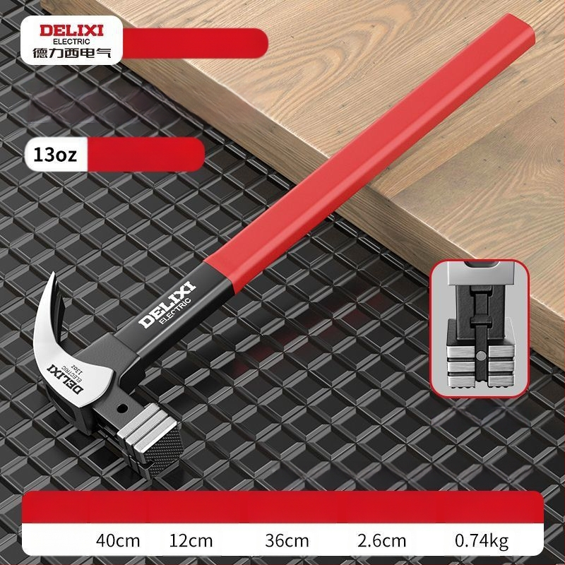 Delixi Electric nagų plaktukas su kandžiu – galva iš aukštos anglies plieno, izoliota plieninė rankena; skirtas stalių darbams; rankenos variantai: pluošto arba nerūdijančio plieno.