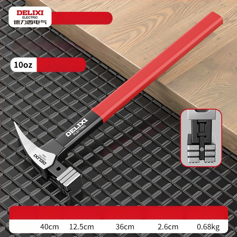 Delixi Electric nagų plaktukas su kandžiu – galva iš aukštos anglies plieno, izoliota plieninė rankena; skirtas stalių darbams; rankenos variantai: pluošto arba nerūdijančio plieno.