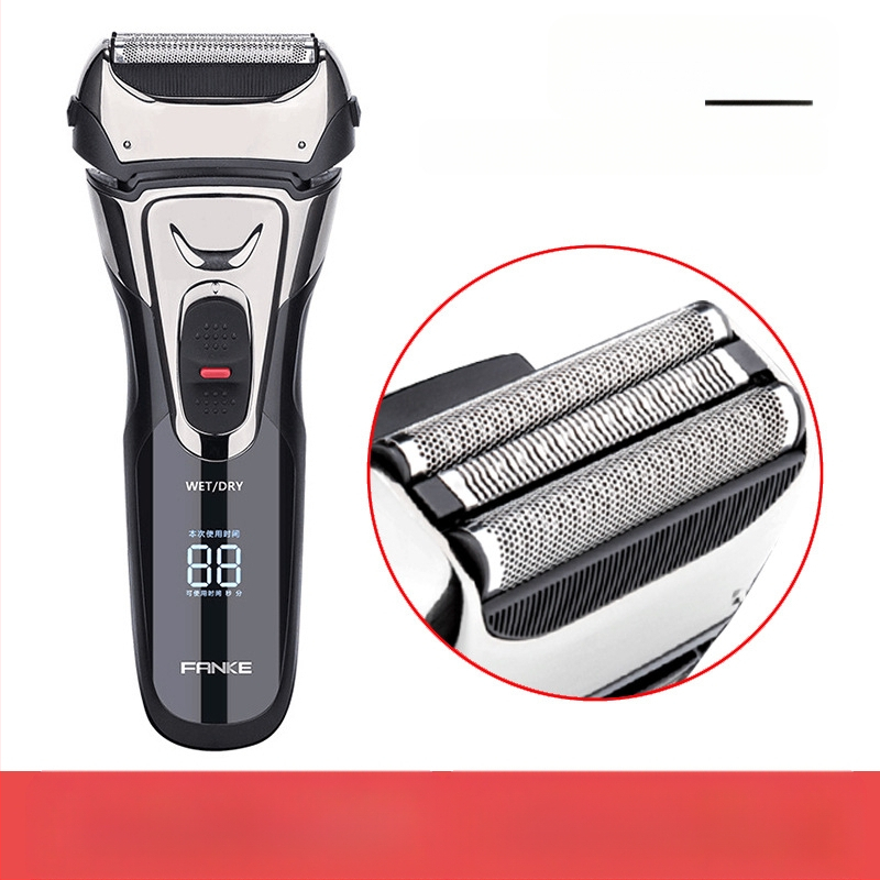 Ηλεκτρική ξυριστική μηχανή με πλωτή κεφαλή, τρία κινούμενα λεπίδια, πλένεται, διάρκεια μπαταρίας 80 λεπτών, φόρτιση 2 ωρών