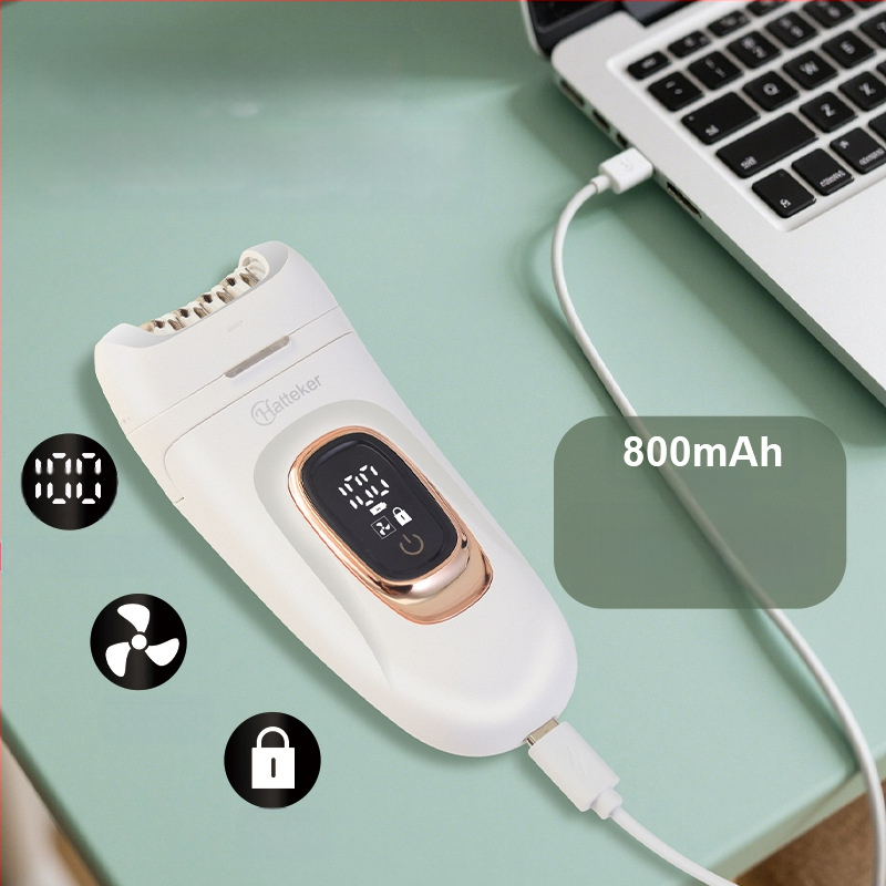 2-σε-1 γυναικεία ξυριστική μηχανή με έξυπνη ψηφιακή οθόνη — μικρή συσκευή αποτρίχωσης και ξυρίσματος (HT-582, τροφοδοσία USB, περίβλημα ABS, λεπίδα από ανοξείδωτο ατσάλι, χρήση για ολόκληρο το σώμα)