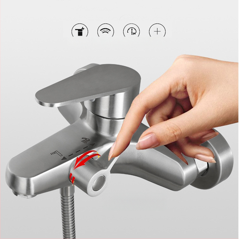 Vonios ir dušo maišytuvas, nerūdijančio plieno, sieninis montavimas, keramikinis vožtuvas, maksimali temperatūra 90°C