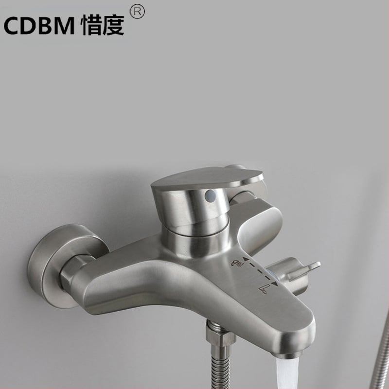 Vonios ir dušo maišytuvas, nerūdijančio plieno, sieninis montavimas, keramikinis vožtuvas, maksimali temperatūra 90°C