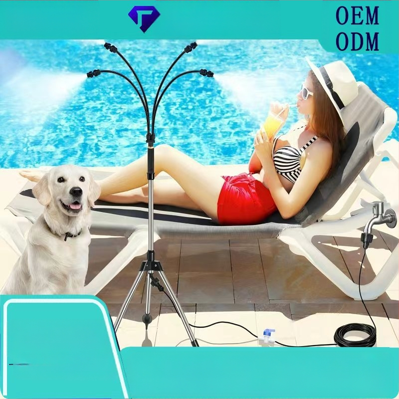 Žemų slėgio purškimo sistema su reguliuojamu tridžio kojų stovu lauko kiemo aušintuvui – PE mikro purškimo komplektas (0-80)