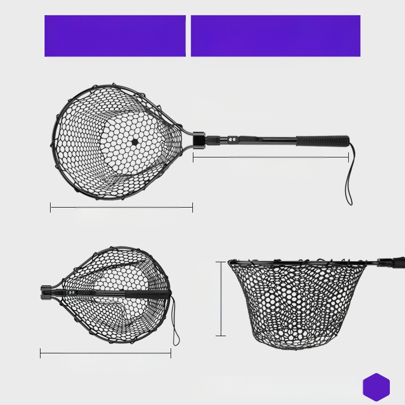 Sulankstomas silikoninės žvejybos tinklas – nešiojamas sportinei žvejybai didelėms žuvims, tinklo gylis 30–35 cm, storos akiai, nesitraukia