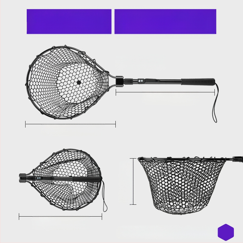 Sulankstomas silikoninės žvejybos tinklas – nešiojamas sportinei žvejybai didelėms žuvims, tinklo gylis 30–35 cm, storos akiai, nesitraukia