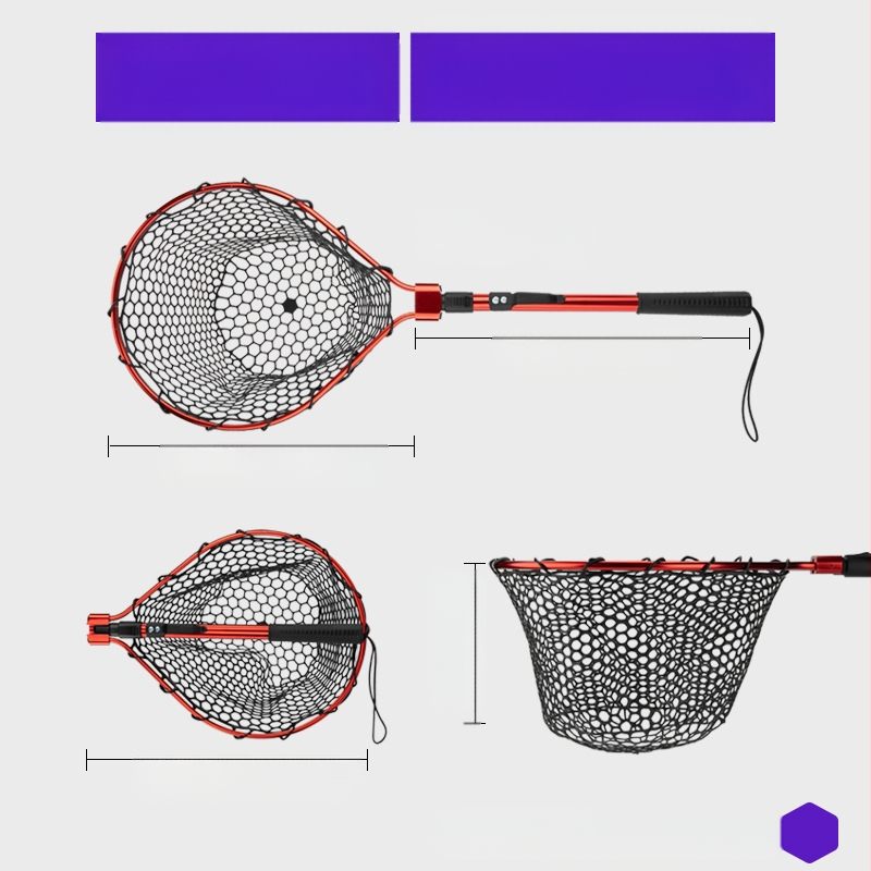 Sulankstomas silikoninės žvejybos tinklas – nešiojamas sportinei žvejybai didelėms žuvims, tinklo gylis 30–35 cm, storos akiai, nesitraukia