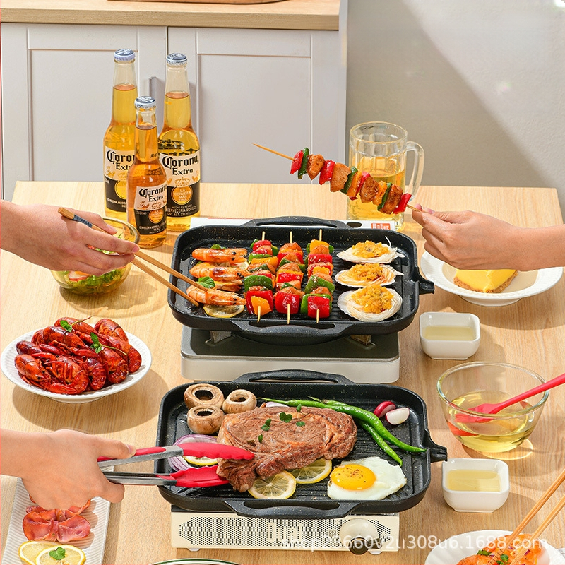 Barbekiu plokštė, nelimpanti, kvadratinė iš lydinio, nešiojama, lengvai valoma