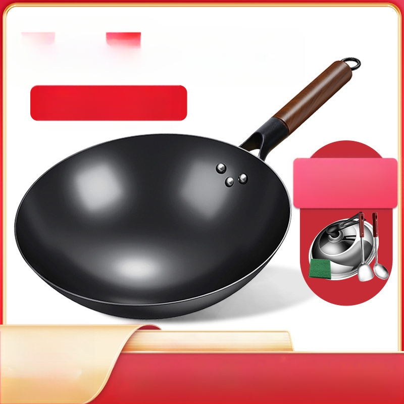 Wok iš aukštos kokybės geležies, Kinų stilius, be dangos, gylis 10,5/10,8/11,1 cm, modelis FS-CS-011