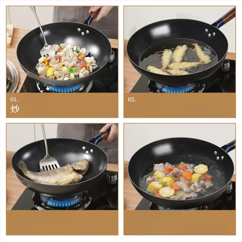 Wok iš aukštos kokybės geležies, Kinų stilius, be dangos, gylis 10,5/10,8/11,1 cm, modelis FS-CS-011