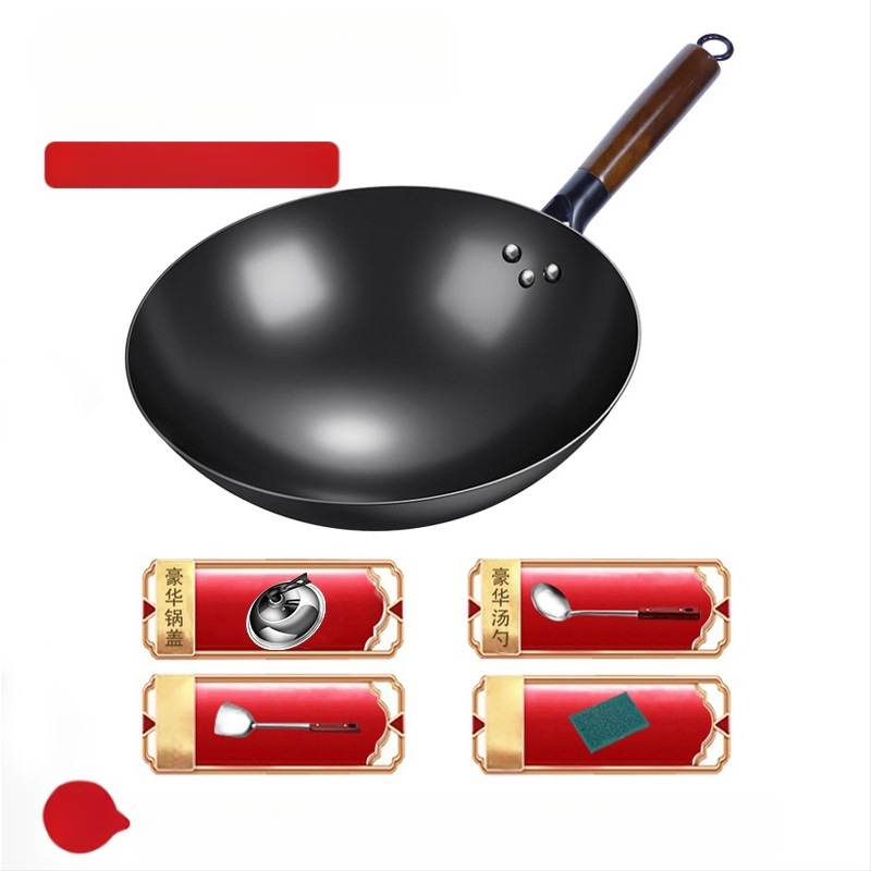 Wok iš aukštos kokybės geležies, Kinų stilius, be dangos, gylis 10,5/10,8/11,1 cm, modelis FS-CS-011