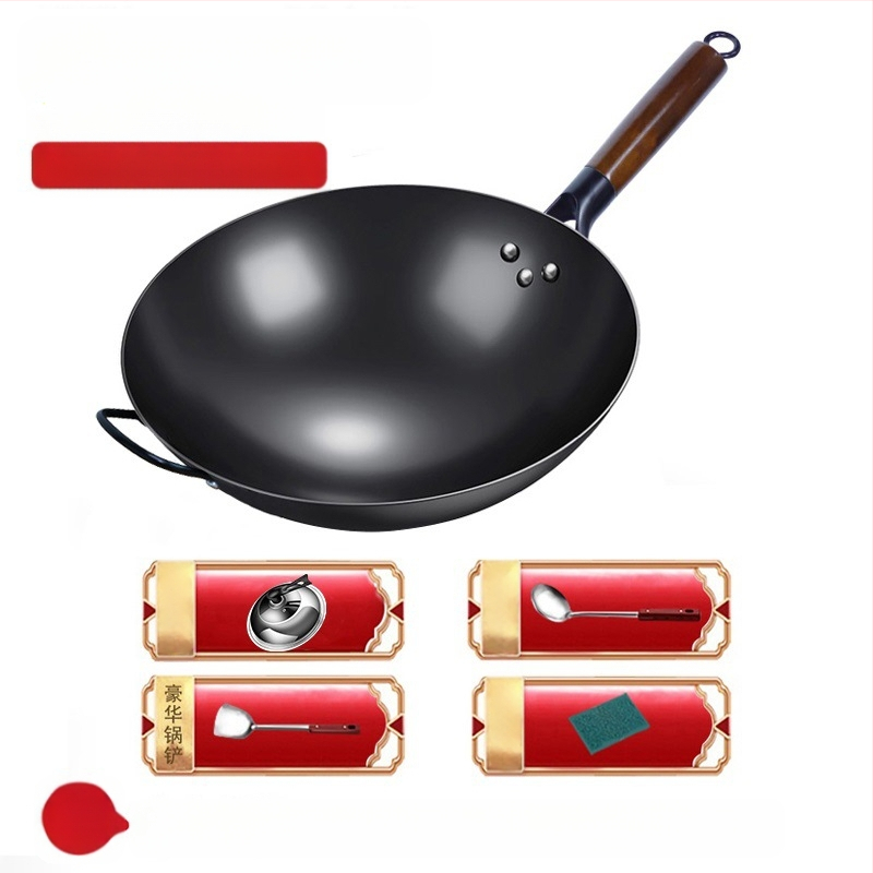 Wok iš aukštos kokybės geležies, Kinų stilius, be dangos, gylis 10,5/10,8/11,1 cm, modelis FS-CS-011