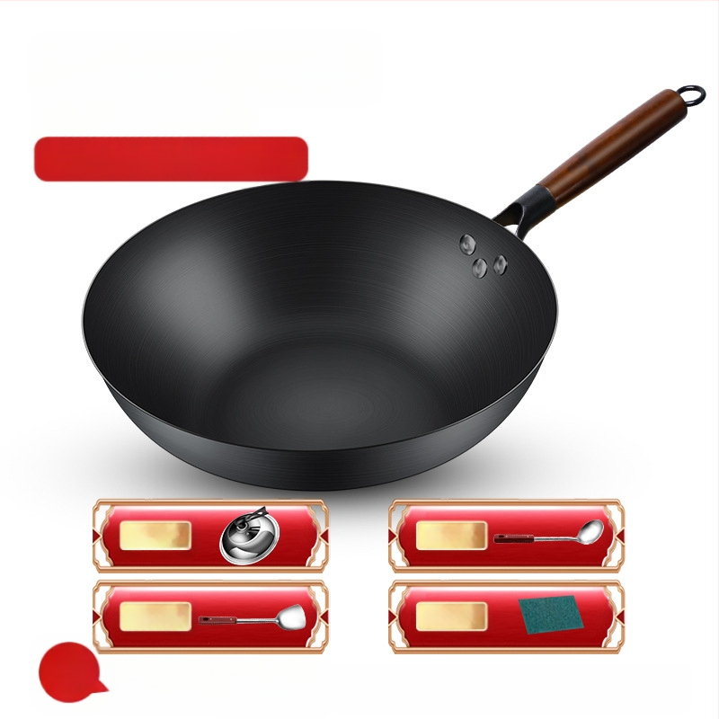 Wok iš aukštos kokybės geležies, Kinų stilius, be dangos, gylis 10,5/10,8/11,1 cm, modelis FS-CS-011
