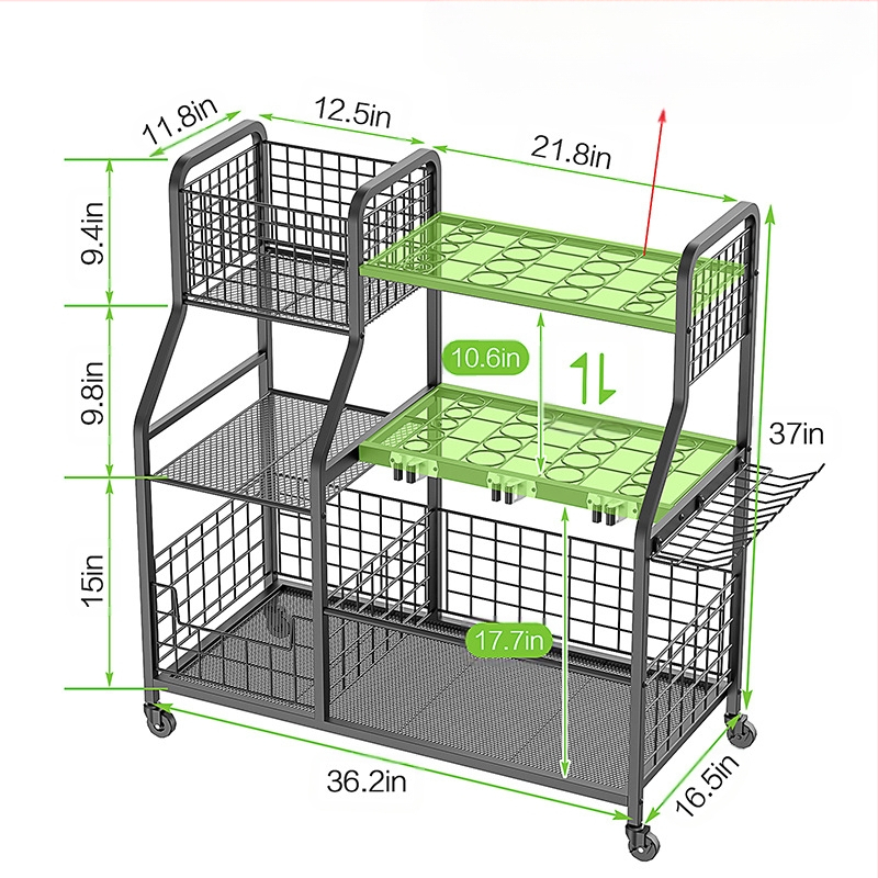 Ράφι αποθήκευσης εργαλείων κήπου - φορητό και πολυλειτουργικό μεταλλικό ράφι από χάλυβα άνθρακα, μοντέλο GJJ01, μάρκα HATAandware