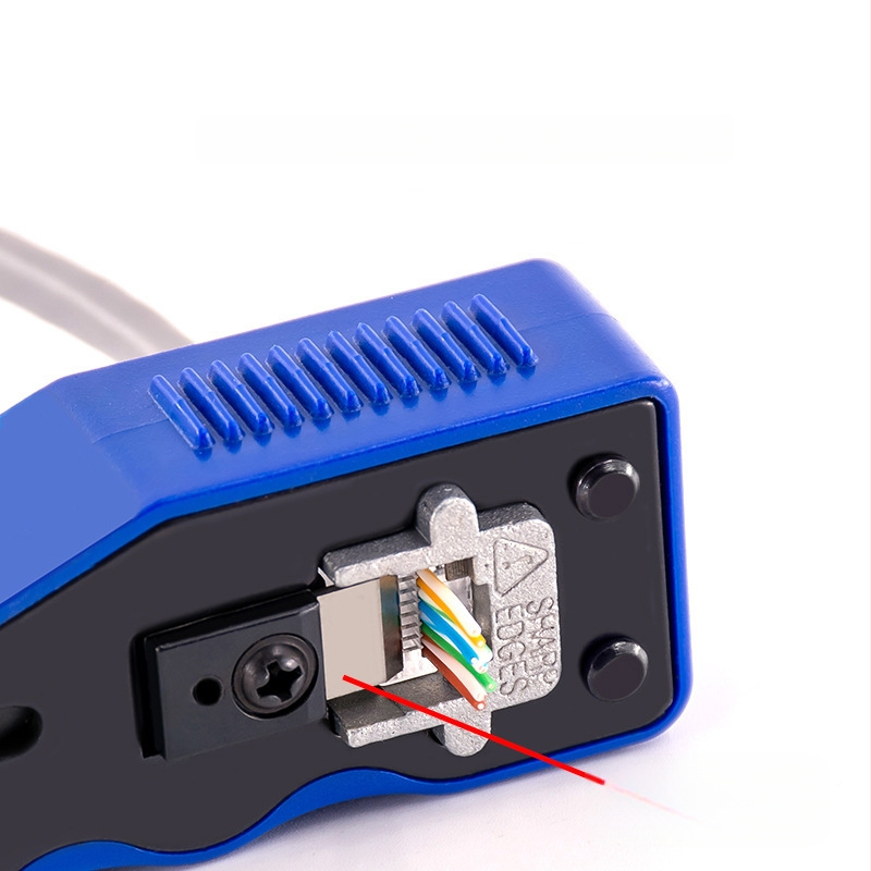 Multifunkcinės Through-Hole tinklo kabelių žnyplės – 8P, įrišimas ir izoliacijos šalinimas Cat5e/Cat6, anglies plienas
