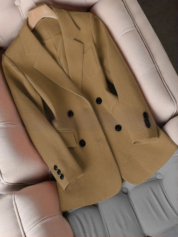 Дамско костюмно сако с яка, дълги ръкави, копчета в две редици, полиестер 95%+, дизайн колаж/шевове