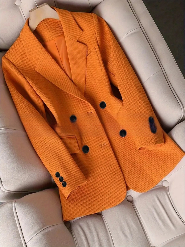 Дамско костюмно сако с яка, дълги ръкави, копчета в две редици, полиестер 95%+, дизайн колаж/шевове