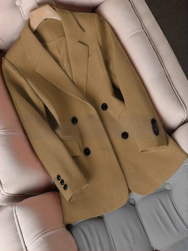 Дамско костюмно сако с яка, дълги ръкави, копчета в две редици, полиестер 95%+, дизайн колаж/шевове