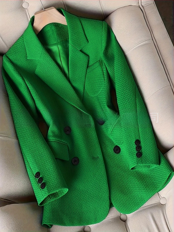 Дамско костюмно сако с яка, дълги ръкави, копчета в две редици, полиестер 95%+, дизайн колаж/шевове