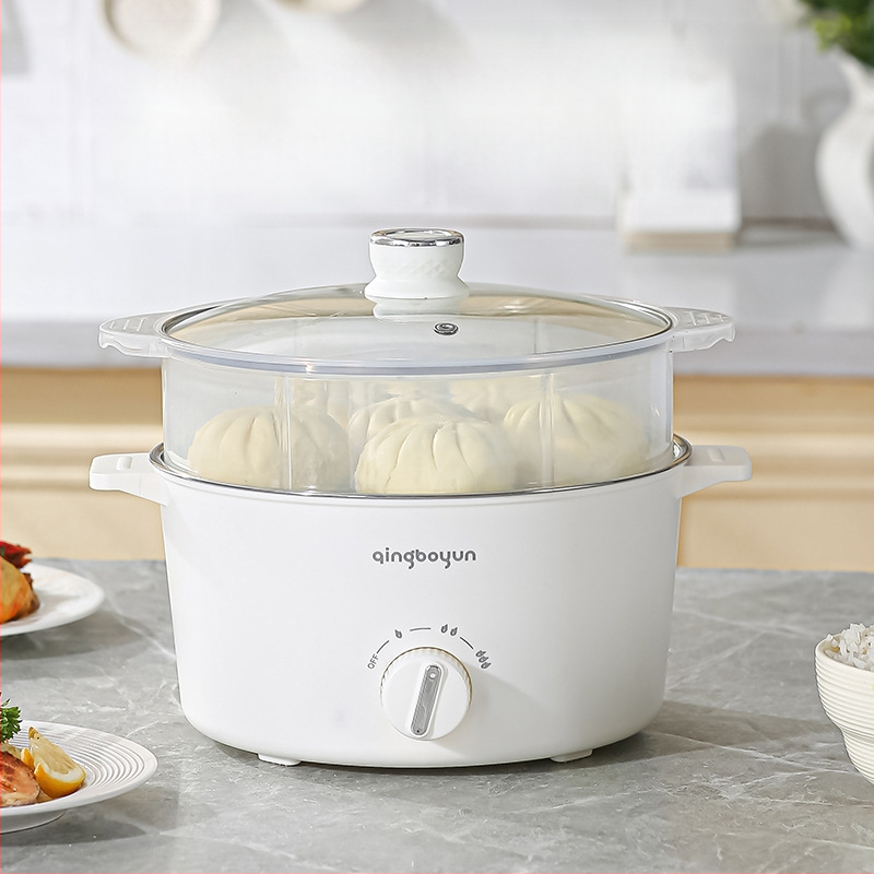 Електрическа готварска тенджера с регулируема температура, 400-800W, капацитет 2-3 л, вътрешен съд от неръждаема стомана, функции: пара, пържене, готвене, варене