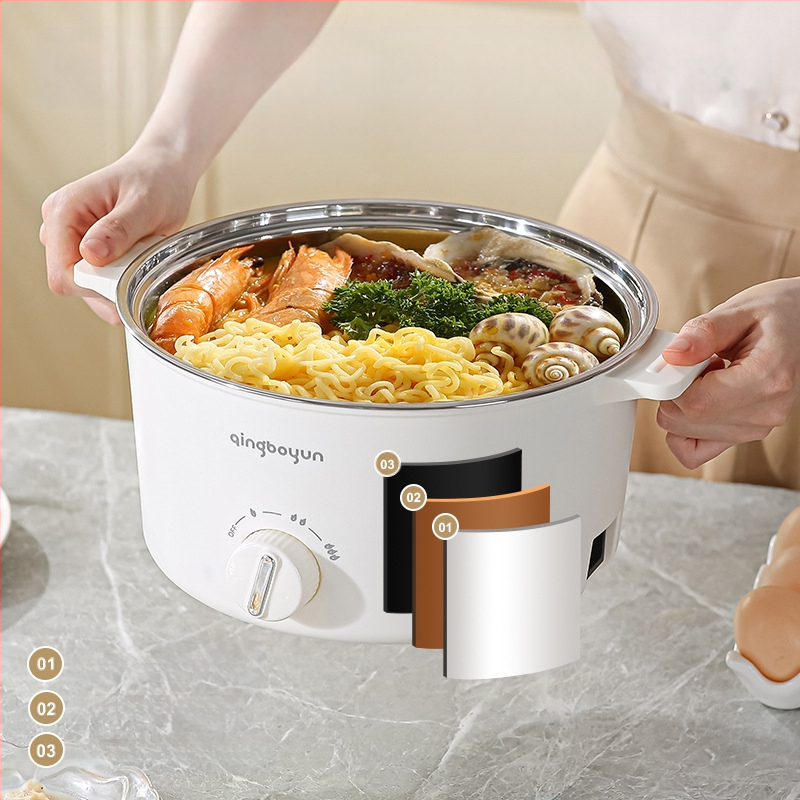 Електрическа готварска тенджера с регулируема температура, 400-800W, капацитет 2-3 л, вътрешен съд от неръждаема стомана, функции: пара, пържене, готвене, варене