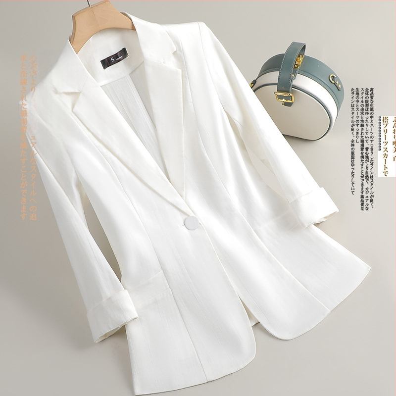 Női kosztümzakó, háromnegyedes ujj, kosztüm gallér, laza fazon, viszkóz anyag, 50–70% tartalom, Nyár 2025