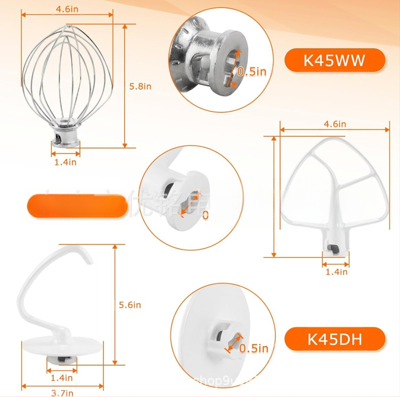 CAYOMEN 5QT Set accesorii pentru KitchenAid: Egg Mesh, Dough Hook, Stirring Paddle (Montat)