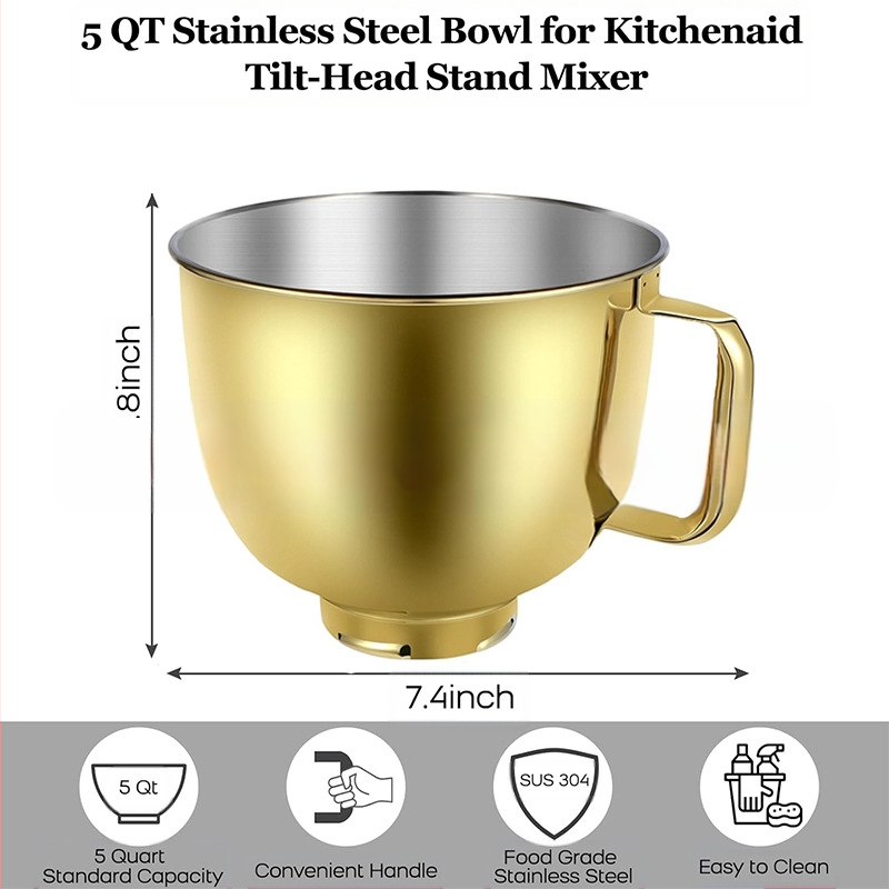 Nerūsējošā tērauda maisīšanas trauks, saderīgs ar KitchenAid, ar rokturi — aksesuāri virtuves tehnikai