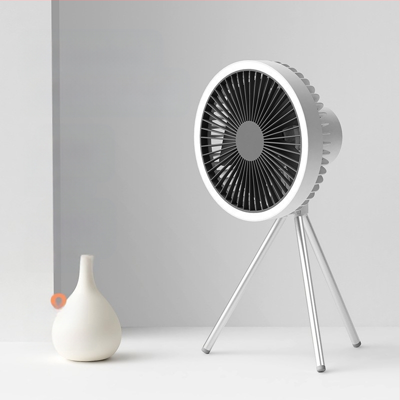 Q6G Външен къмпинг фен със светлина, 2-в-1, преносим презареждаем, висящ, трипод за палатка, таймер