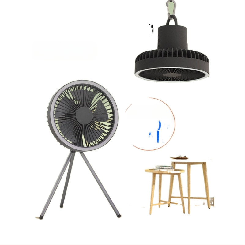 Q6G Външен къмпинг фен със светлина, 2-в-1, преносим презареждаем, висящ, трипод за палатка, таймер