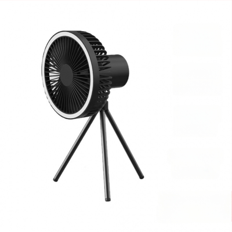 Q6G Външен къмпинг фен със светлина, 2-в-1, преносим презареждаем, висящ, трипод за палатка, таймер
