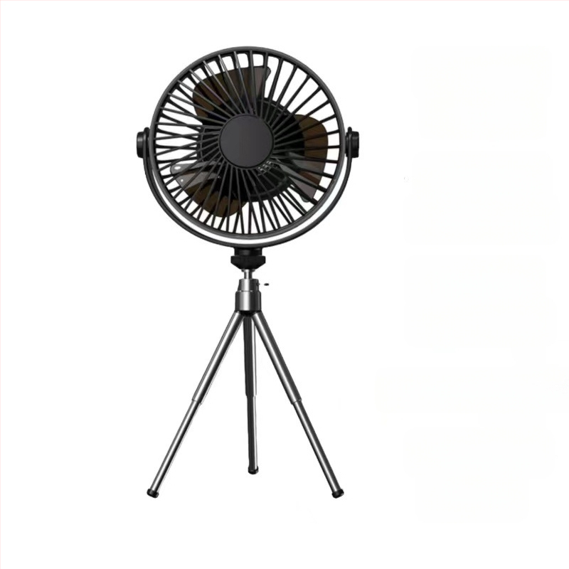 Q6G Външен къмпинг фен със светлина, 2-в-1, преносим презареждаем, висящ, трипод за палатка, таймер