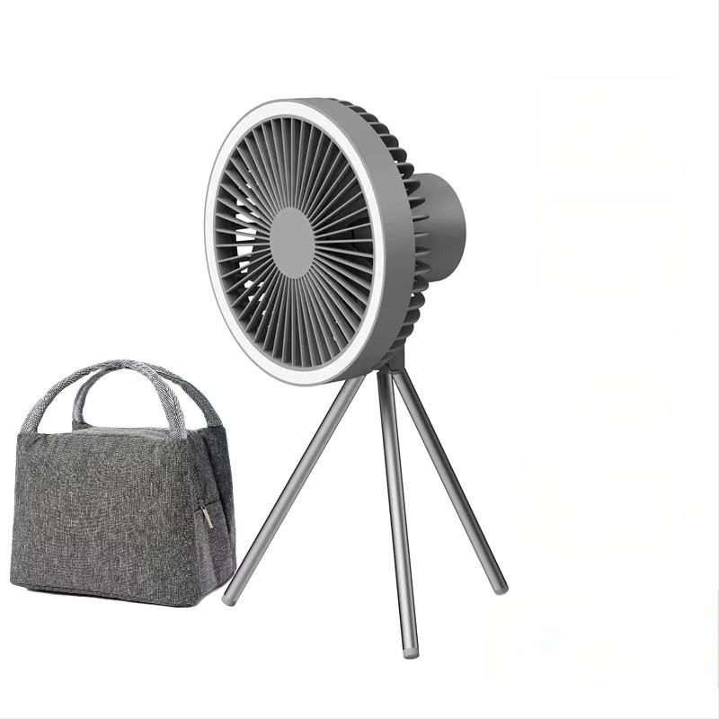 Q6G Външен къмпинг фен със светлина, 2-в-1, преносим презареждаем, висящ, трипод за палатка, таймер