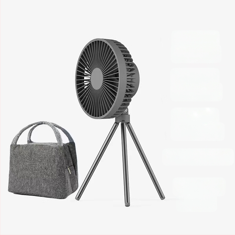 Q6G Външен къмпинг фен със светлина, 2-в-1, преносим презареждаем, висящ, трипод за палатка, таймер