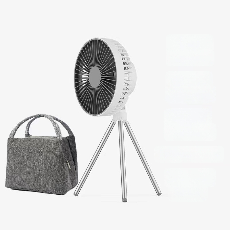 Q6G Външен къмпинг фен със светлина, 2-в-1, преносим презареждаем, висящ, трипод за палатка, таймер