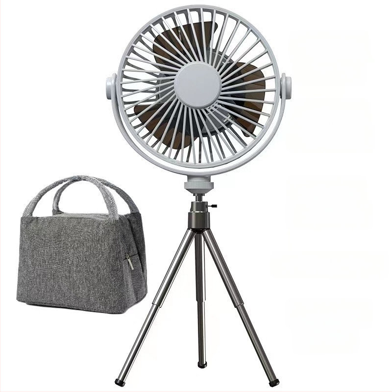 Q6G Външен къмпинг фен със светлина, 2-в-1, преносим презареждаем, висящ, трипод за палатка, таймер