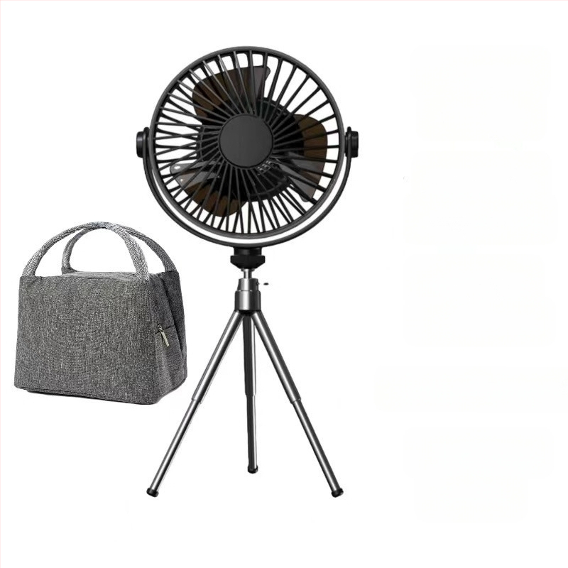 Q6G Външен къмпинг фен със светлина, 2-в-1, преносим презареждаем, висящ, трипод за палатка, таймер