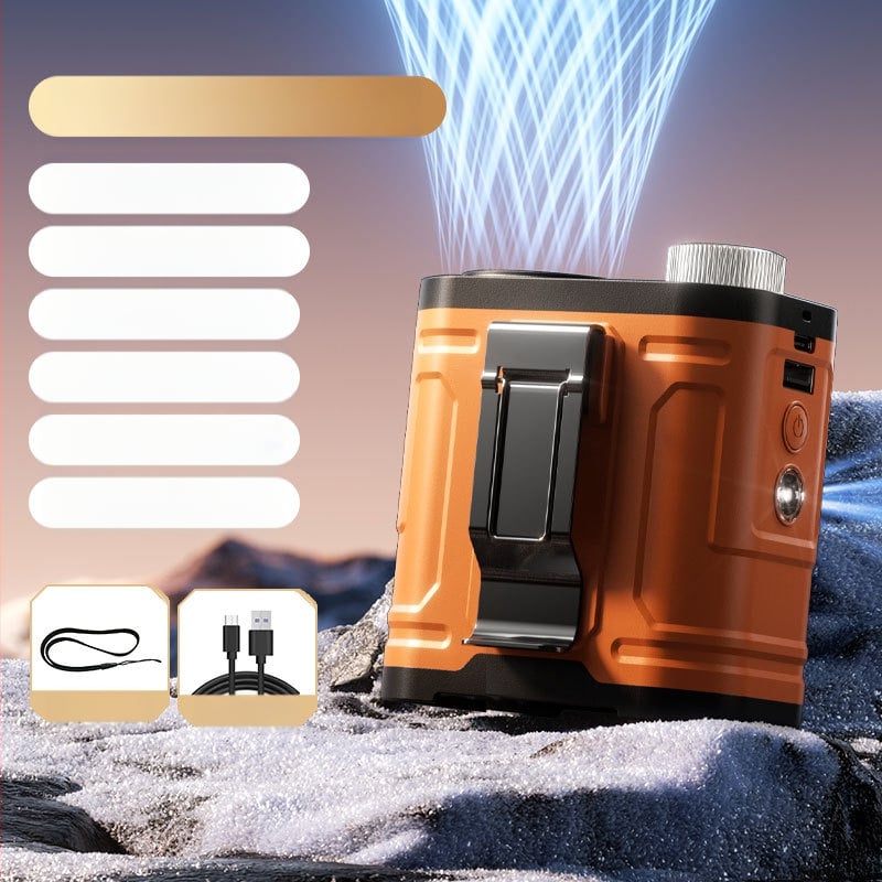 Juostos ventiliatorius su įmontuota 6000mAh baterija, skaitmeninis ekranas, žingsninė greičio reguliavimas, naktinė lemputė, įkraunamas, brushless motoras