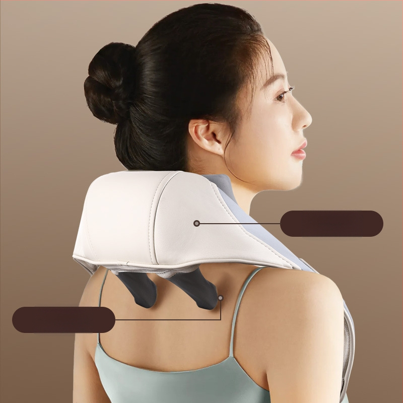 Masaj pentru umeri și gât, cu 6 capete de masaj, alimentare USB, funcție de temporizare, model 002, finisaj din piele