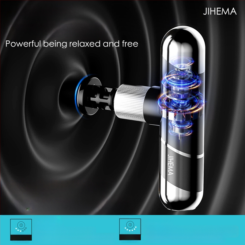 Masaj cu percuție compact, motor cu peri, 4 capete, 5+ viteze, baterie încorporată 2000-4000 mAh (1-3 ore)