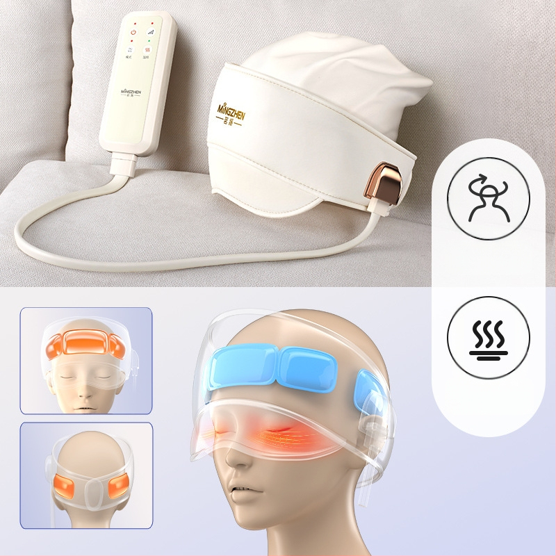 Casca de masaj pentru cap și ochi cu airbag și compresie caldă – reîncărcabilă, 3 trepte, masaj integrat cap-ochi