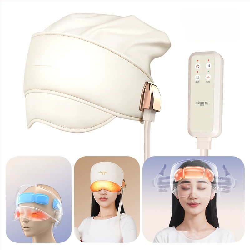 Casca de masaj pentru cap și ochi cu airbag și compresie caldă – reîncărcabilă, 3 trepte, masaj integrat cap-ochi