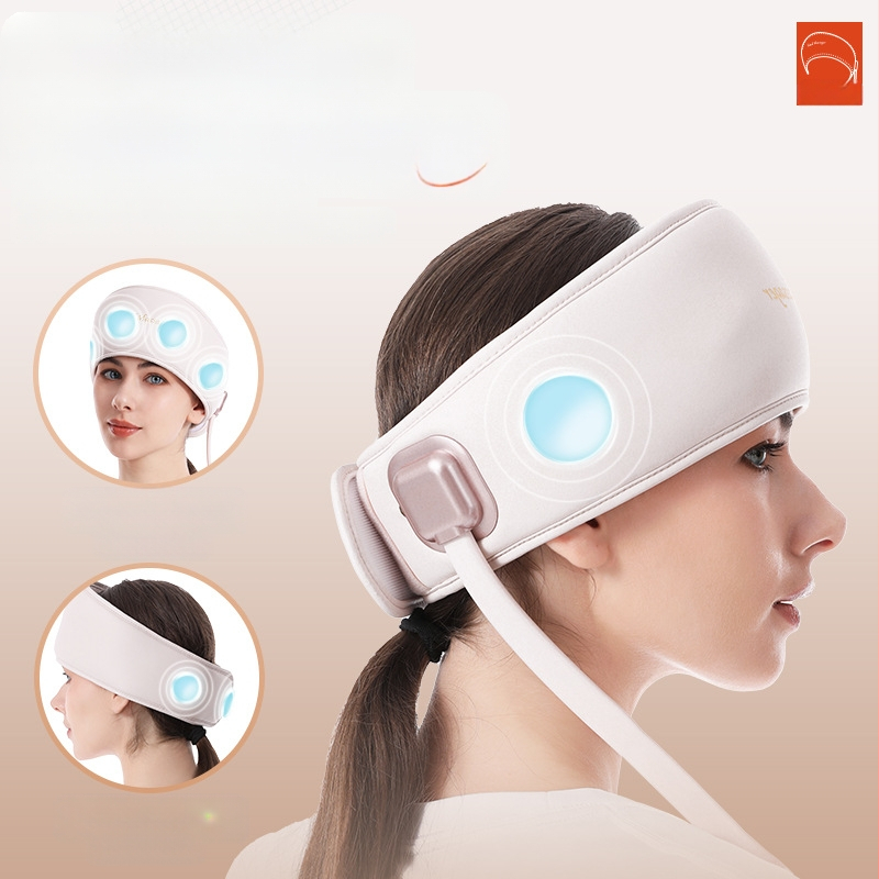 Casca de masaj pentru cap și ochi cu airbag și compresie caldă – reîncărcabilă, 3 trepte, masaj integrat cap-ochi