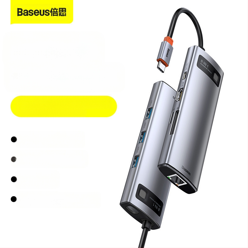 Baseus Metal Microlight Series 8-in-1 Type-C hub, USB 3.0, 0,25 m kábel, külső táp nélkül