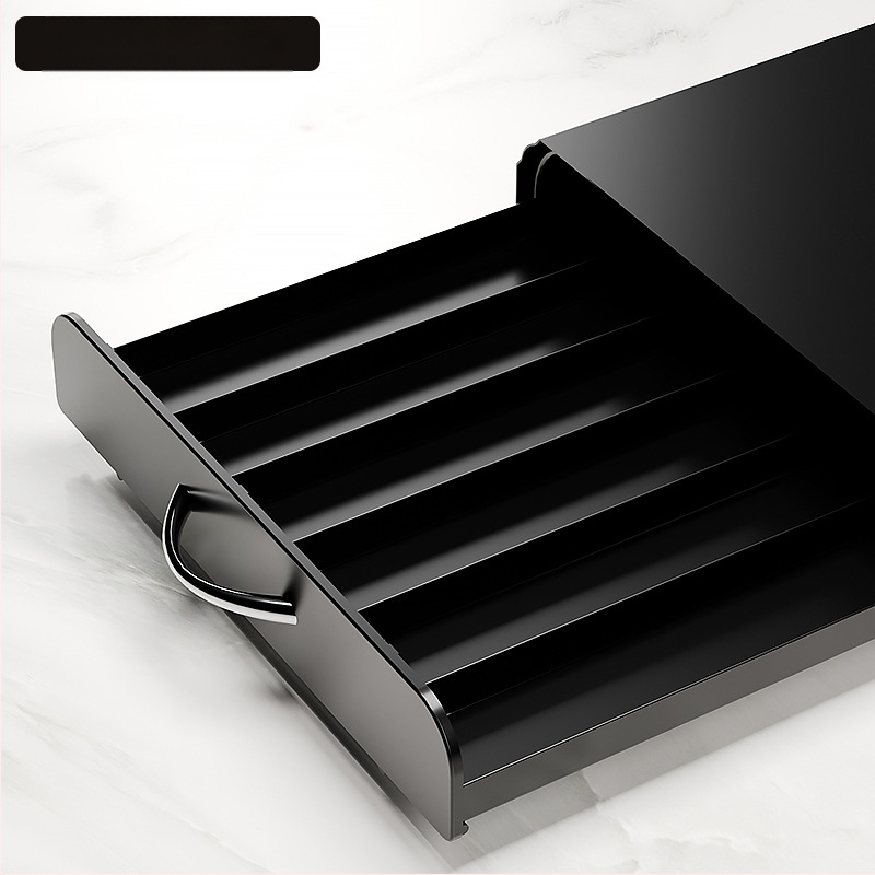 Raft metalic pentru capsule Nespresso cu sertar – bază pentru aparat de cafea, design cu lux discret