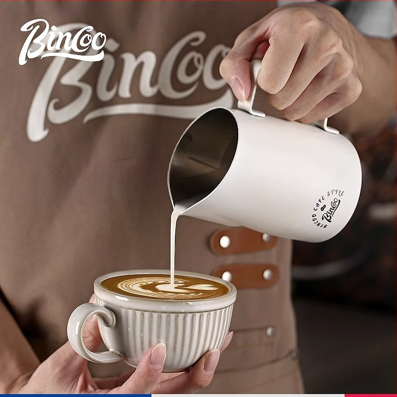 Bin Coo nerūdijančio plieno pieno indas latte art, šiuolaikiško minimalistinio stiliaus, spausdintas logotipas, 0,3 kg