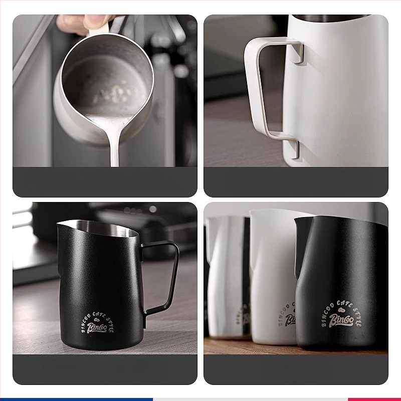 Bin Coo nerūdijančio plieno pieno indas latte art, šiuolaikiško minimalistinio stiliaus, spausdintas logotipas, 0,3 kg