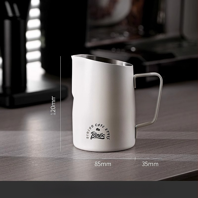 Bin Coo nerūdijančio plieno pieno indas latte art, šiuolaikiško minimalistinio stiliaus, spausdintas logotipas, 0,3 kg